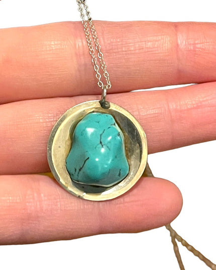 Vintage Navajo Sterling AS artist turquois pendant necklace southwestern native