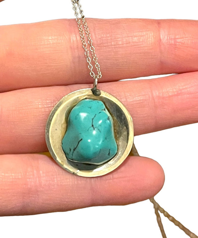 Vintage Navajo Sterling AS artist turquois pendant necklace southwestern native