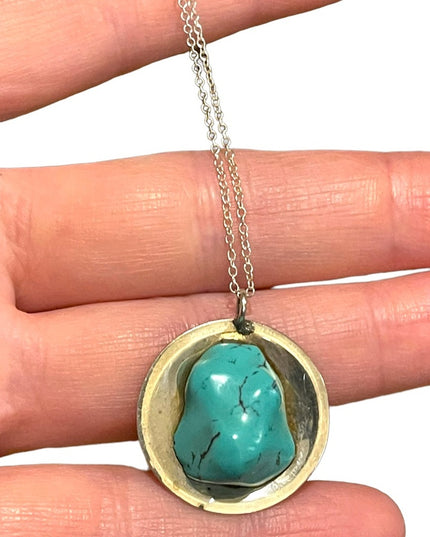 Vintage Navajo Sterling AS artist turquois pendant necklace southwestern native