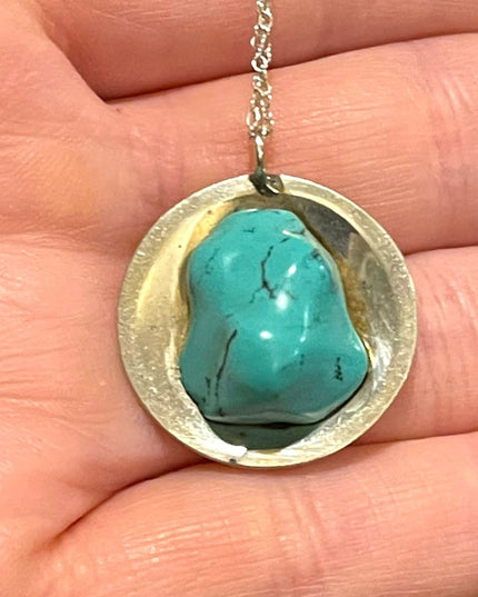 Vintage Navajo Sterling AS artist turquois pendant necklace southwestern native
