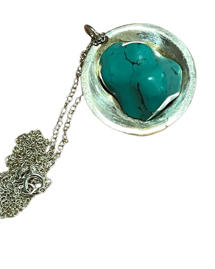 Vintage Navajo Sterling AS artist turquois pendant necklace southwestern native