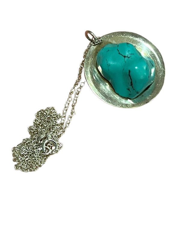 Vintage Navajo Sterling AS artist turquois pendant necklace southwestern native