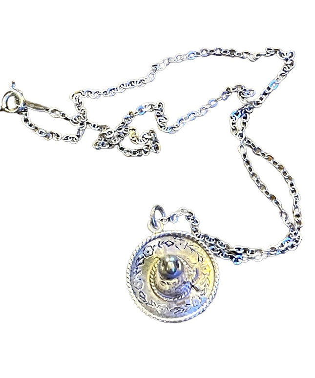 Vintage Mexico Mexican Sterling silver 925 Sombrero hat pendant necklace