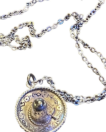 Vintage Mexico Mexican Sterling silver 925 Sombrero hat pendant necklace