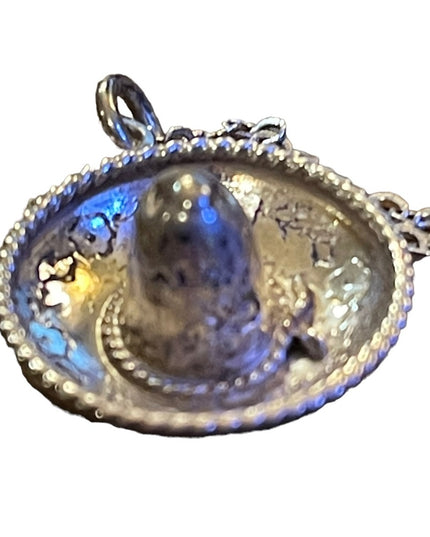 Vintage Mexico Mexican Sterling silver 925 Sombrero hat pendant necklace