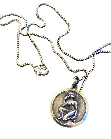 Vintage Virgo Virgin Zodiac pendant necklace sterling silver 925 Naked lady