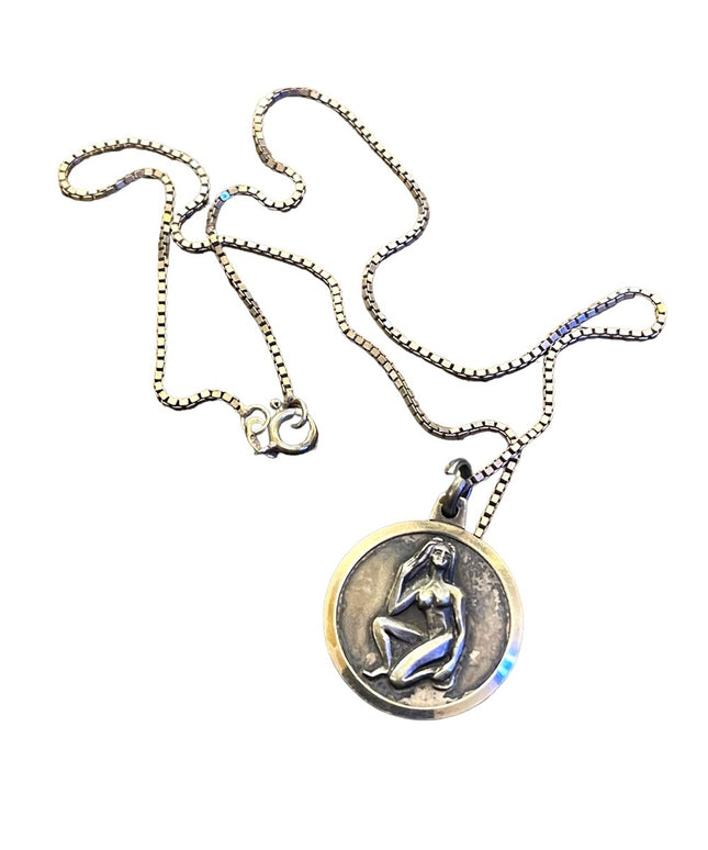 Vintage Virgo Virgin Zodiac pendant necklace sterling silver 925 Naked lady