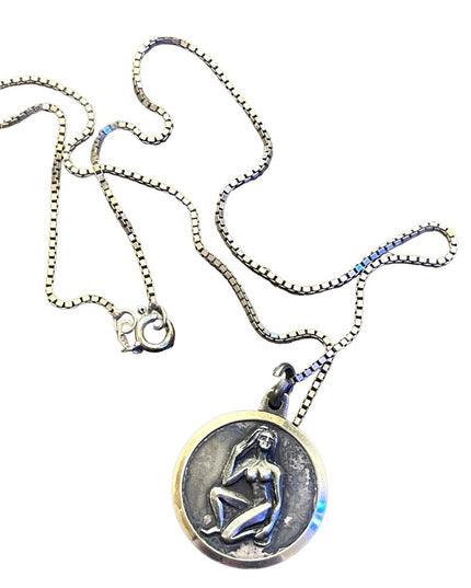 Vintage Virgo Virgin Zodiac pendant necklace sterling silver 925 Naked lady