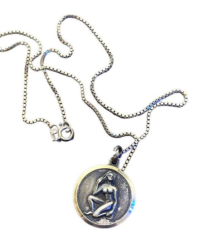 Vintage Virgo Virgin Zodiac pendant necklace sterling silver 925 Naked lady