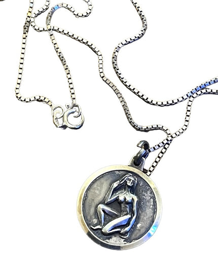 Vintage Virgo Virgin Zodiac pendant necklace sterling silver 925 Naked lady