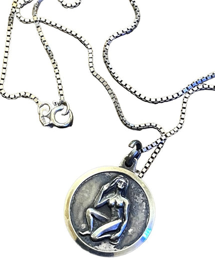 Vintage Virgo Virgin Zodiac pendant necklace sterling silver 925 Naked lady