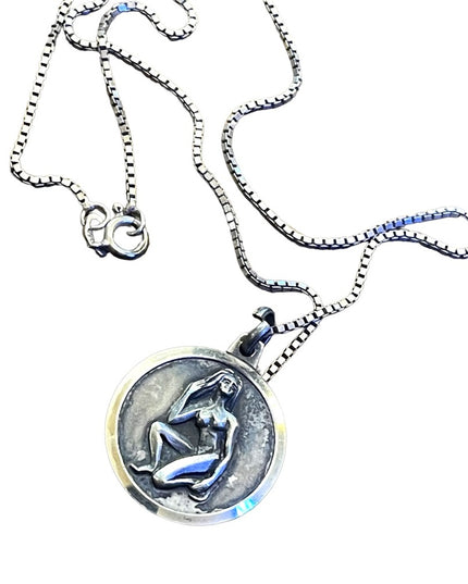 Vintage Virgo Virgin Zodiac pendant necklace sterling silver 925 Naked lady