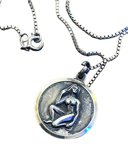 Vintage Virgo Virgin Zodiac pendant necklace sterling silver 925 Naked lady