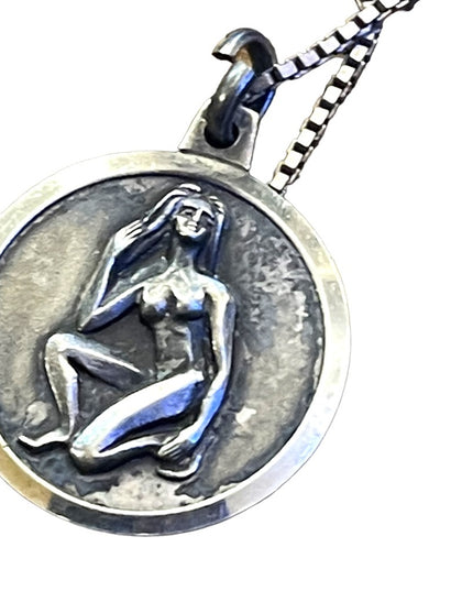 Vintage Virgo Virgin Zodiac pendant necklace sterling silver 925 Naked lady