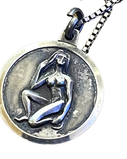 Vintage Virgo Virgin Zodiac pendant necklace sterling silver 925 Naked lady