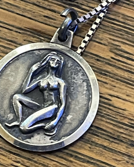 Vintage Virgo Virgin Zodiac pendant necklace sterling silver 925 Naked lady