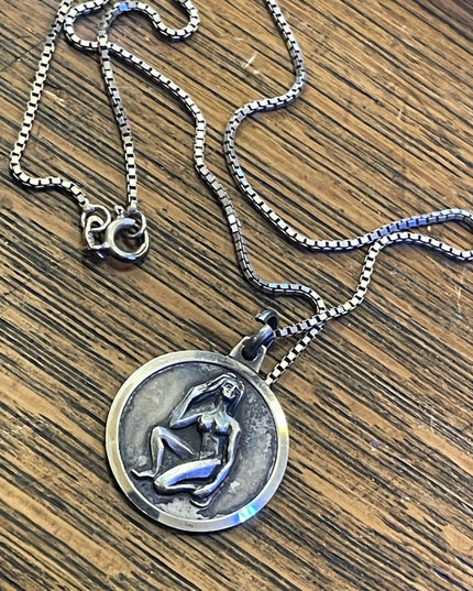 Vintage Virgo Virgin Zodiac pendant necklace sterling silver 925 Naked lady