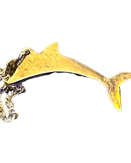 Vintage Wood & Sterling 925 Fancy Dolphin pendant Necklace Hawaii