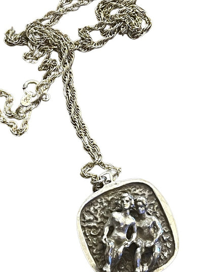 Vintage 1960s Fancy Solid Sterling silver hammered GEMINI Zodiac necklace