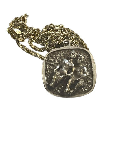 Vintage 1960s Fancy Solid Sterling silver hammered GEMINI Zodiac necklace