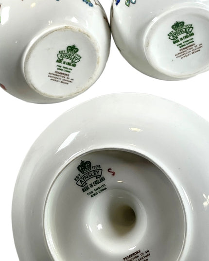 Vintage Aynsley Pembroke LOT 2 Vases & Ring holder Birds fine china England VG
