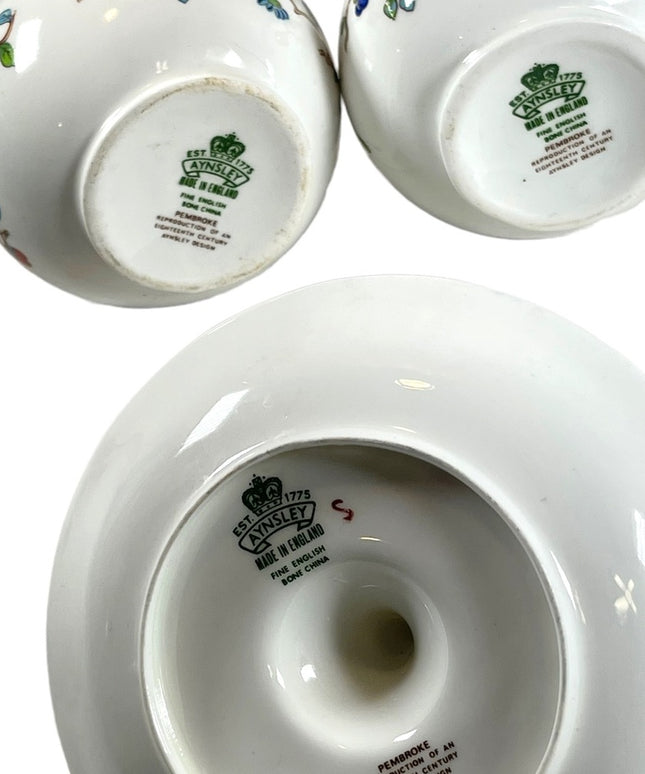 Vintage Aynsley Pembroke LOT 2 Vases & Ring holder Birds fine china England VG