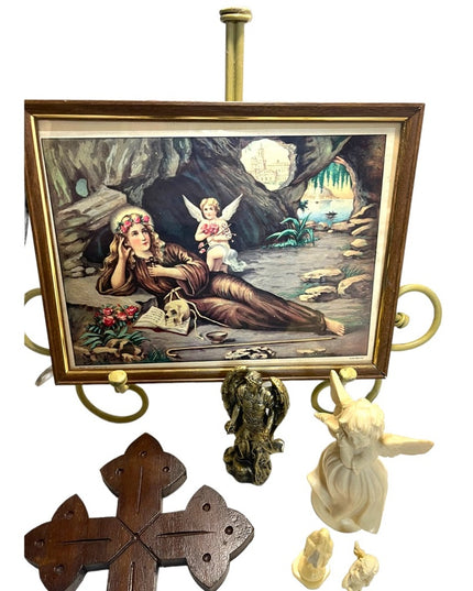 Vintage Lot of Religious collectibles Cross wood Handmade Antique Statues Angels