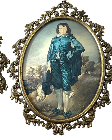 Vintage Ornate Metal framed Pinky & Blue Boy Italian Convex glass frame prints