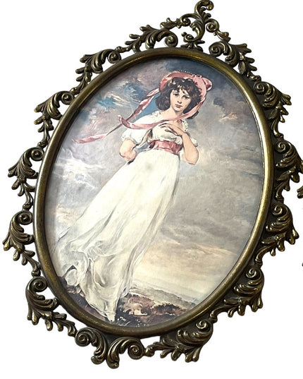 Vintage Ornate Metal framed Pinky & Blue Boy Italian Convex glass frame prints