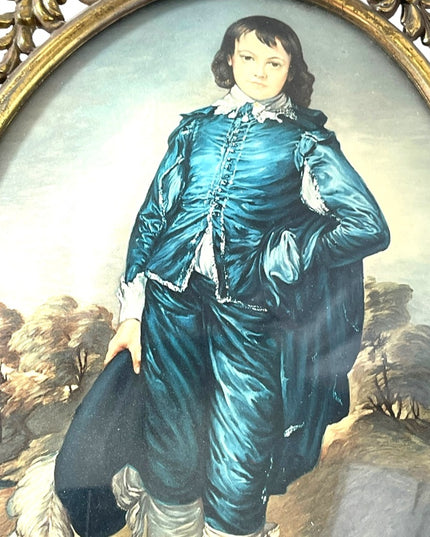 Vintage Ornate Metal framed Pinky & Blue Boy Italian Convex glass frame prints