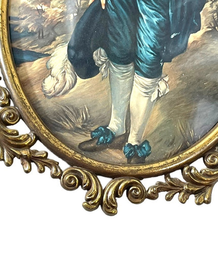 Vintage Ornate Metal framed Pinky & Blue Boy Italian Convex glass frame prints