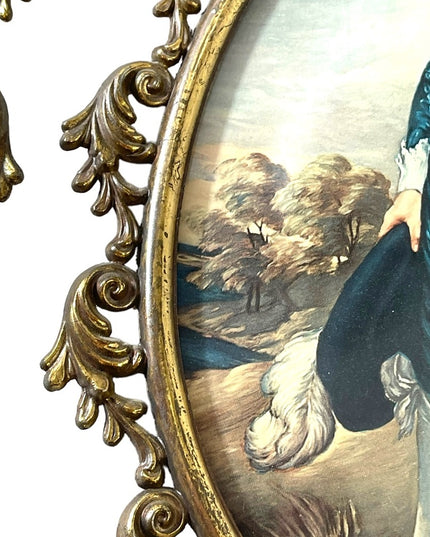 Vintage Ornate Metal framed Pinky & Blue Boy Italian Convex glass frame prints