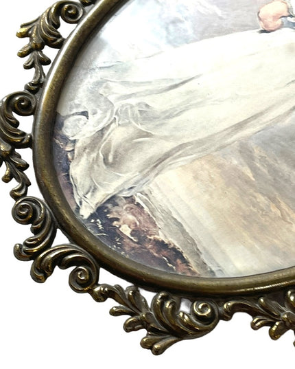 Vintage Ornate Metal framed Pinky & Blue Boy Italian Convex glass frame prints