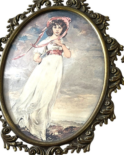 Vintage Ornate Metal framed Pinky & Blue Boy Italian Convex glass frame prints