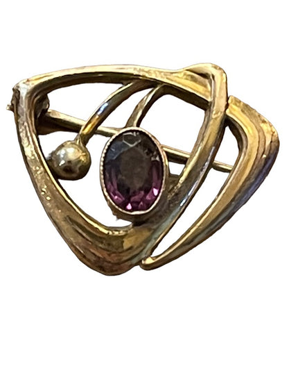 Victorian 14k Gold Filled GF Amethyst brooch Antique 1”