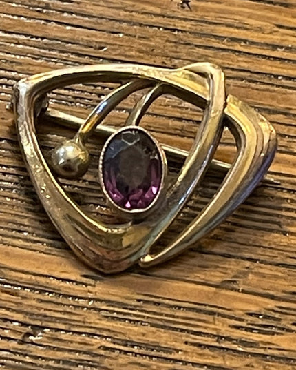Victorian 14k Gold Filled GF Amethyst brooch Antique 1”
