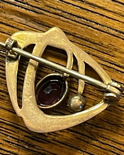 Victorian 14k Gold Filled GF Amethyst brooch Antique 1”