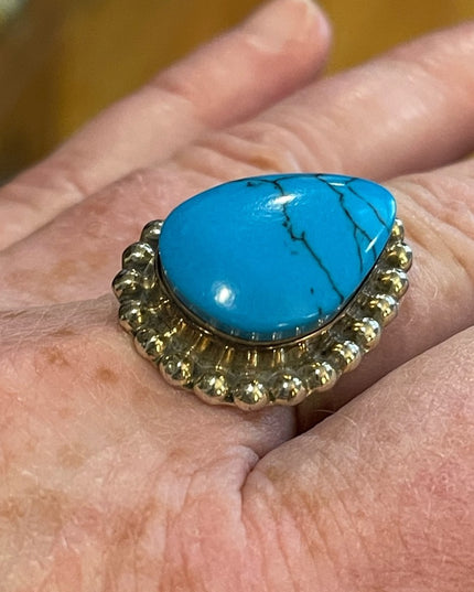 Vintage Sterling silver stabilized Turquois Adjustable ring numbered mexico