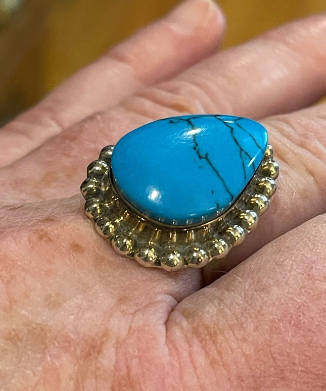 Vintage Sterling silver stabilized Turquois Adjustable ring numbered mexico