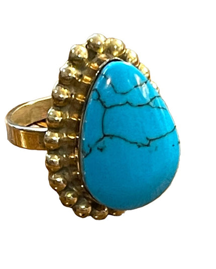 Vintage Sterling silver stabilized Turquois Adjustable ring numbered mexico