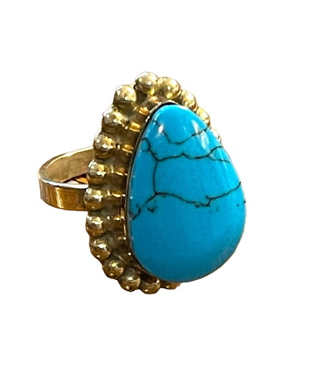 Vintage Sterling silver stabilized Turquois Adjustable ring numbered mexico