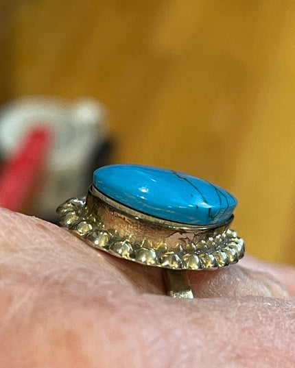 Vintage Sterling silver stabilized Turquois Adjustable ring numbered mexico