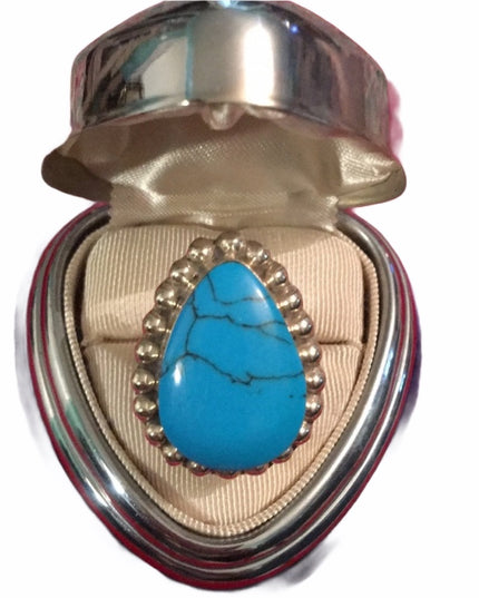 Vintage Sterling silver stabilized Turquois Adjustable ring numbered mexico