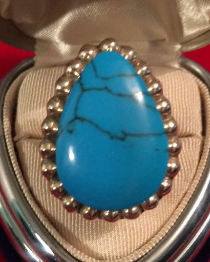 Vintage Sterling silver stabilized Turquois Adjustable ring numbered mexico