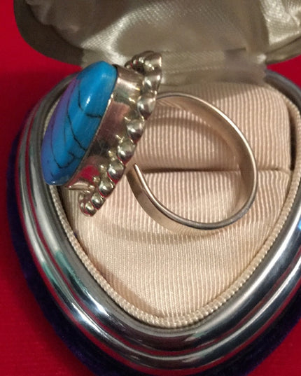 Vintage Sterling silver stabilized Turquois Adjustable ring numbered mexico