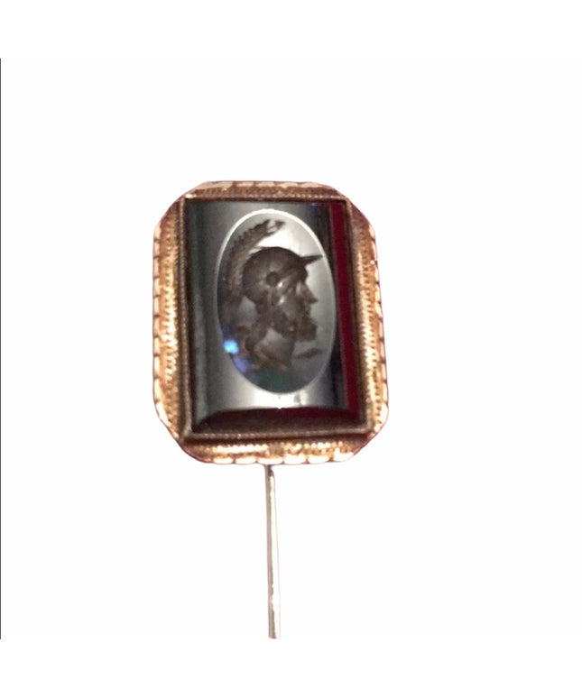 Antique 14k solid gold Trojan Hematite tie pin Brooch Victorian