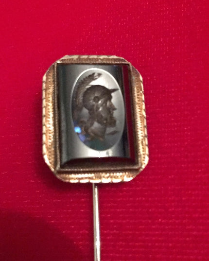 Antique 14k solid gold Trojan Hematite tie pin Brooch Victorian