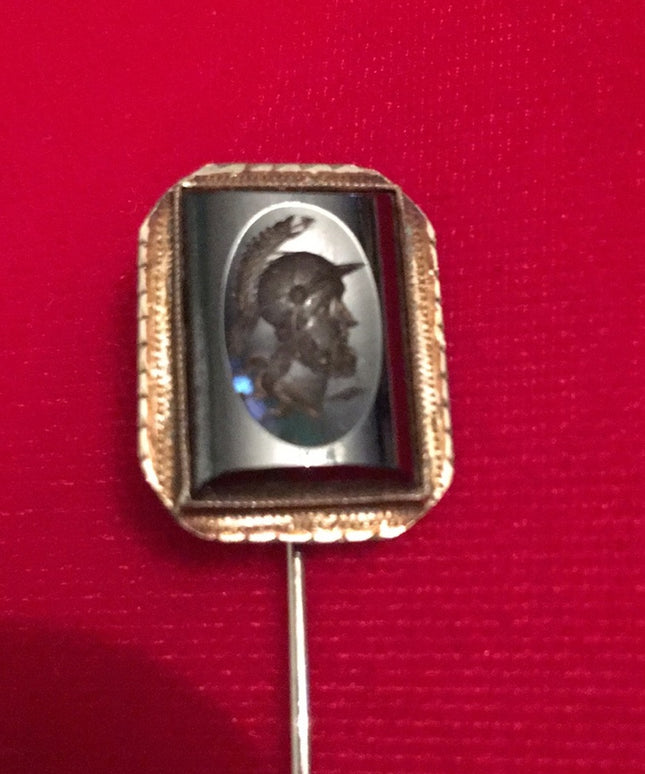 Antique 14k solid gold Trojan Hematite tie pin Brooch Victorian