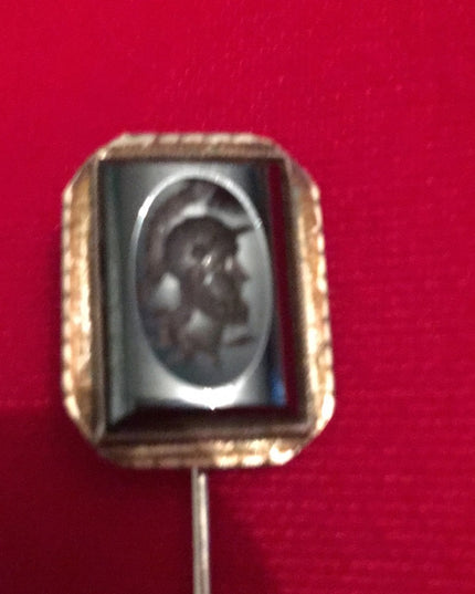 Antique 14k solid gold Trojan Hematite tie pin Brooch Victorian
