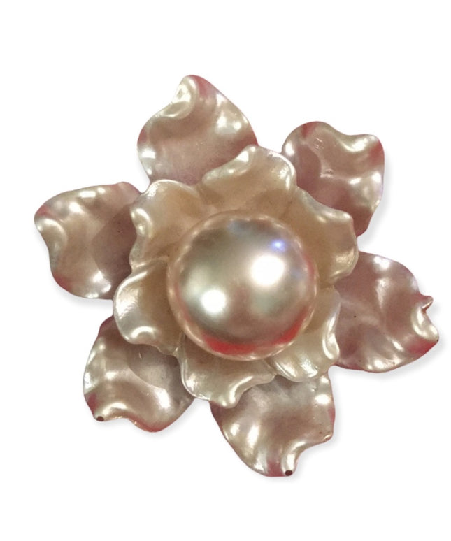 - Vintage resin Large plastic pearlescent fancy handmade flower brooch